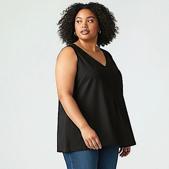 Croft & Barrow Linen Blend Sleeveless Tunic Top - 4X Black - V-Neck NEW w/ Tags - Picture 1 of 7